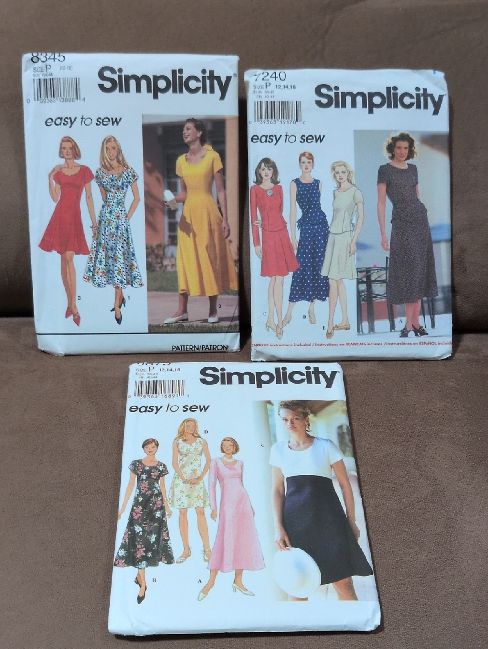 Simplicity Vintage Lot of 3 Uncut Dress Patterns Sizes 12, 14, 16